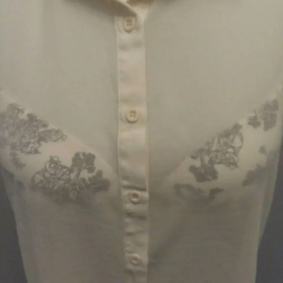 SAN SOUCI WOMEN'S Cream SLEEVELESS Hi-Lo Button Down BLOUSE SIZE LARGE TWO TONE - Picture 5 of 6